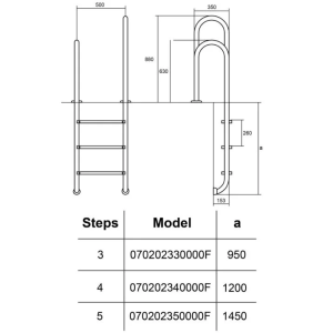 Лестница для бассейна Hayward Asymmetric Muro (5 ступеней), для узкого борта, AISI-304