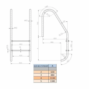 Лестница для бассейна Kripsol Standard IP 5.D (5 ступеней), AISI-316
