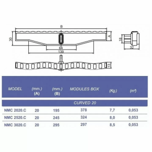 Переливная решетка Kripsol NMC 2520.C с центральным соединением 245х20 мм