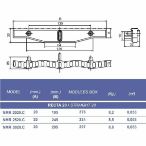 Переливная решетка Kripsol NMR 2520.C с тройным соединением 245х20 мм