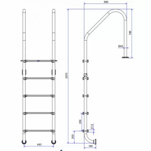 Лестница для бассейна Emaux Standard NSL515-SR (5 ступеней), AISI-304