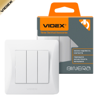 Вимикач VIDEX BINERA 3-трьохклавішний, білий