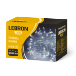 LED гірлянда LEBRON лінійна 5м, 50LED, біла, IP20, прозорий кабель