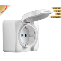 VIOLA IP20 білий| Розетка зовнішня 1-одинарна із заземленням з кришкою. Lezard