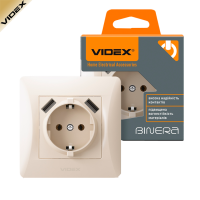 Розетка VIDEX BINERA 1одинарна із заземленням та 2USB кремова