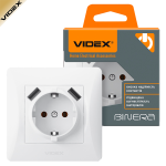 Розетка VIDEX BINERA 1-одинарна із заземленням та 2USB, біла