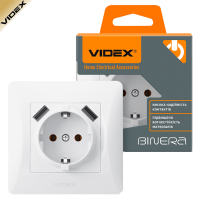 Розетка VIDEX BINERA 1-одинарна із заземленням та 2USB, біла